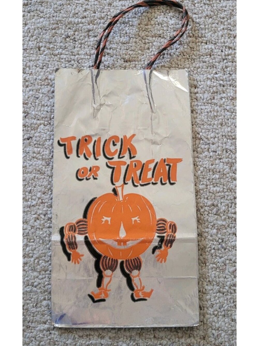 Vtg Reflect-O Halloween Trick or Treat Bag Pumpkin Interstate Bag Co 60s 70s